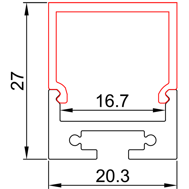 W20.3mm*H27mm (largeur intérieure 16.7mm) Profilé en aluminium LED