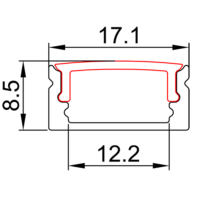 W17.1mm*H8.5mm (largeur intérieure 12.2mm) Profilé en aluminium LED sans aile