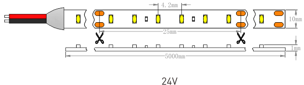 Dimensions de la bande lumineuse LED SMD2216 19,2 W
